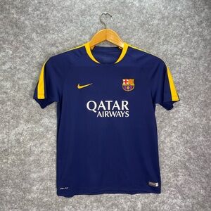 FC Barcelona Shirt Boys XL Blue Yellow Nike Dri Fit Qatar Airways Soccer La Liga